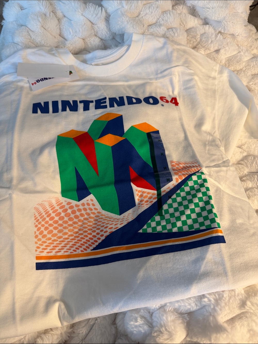 Nintendo Retro N64 Logo Tee - White with Green & Blue & Orange
